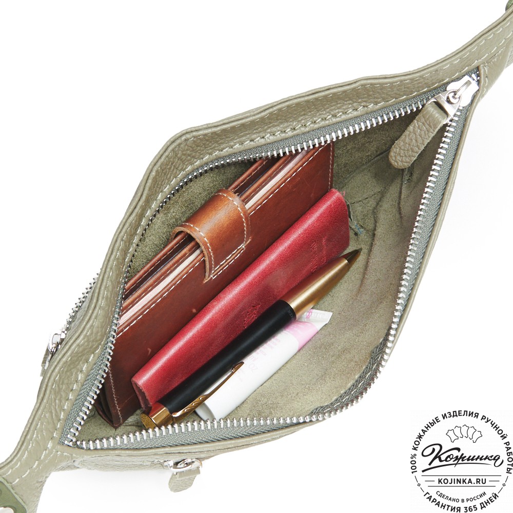 Кожаная сумка на пояс "Рики" (олива)